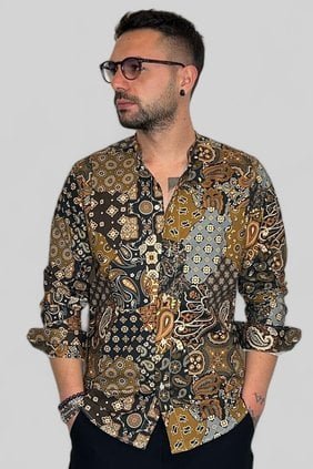 CAMICIA SARTORIALE IN COTONE COLLO COREANO SLIM FIT - immagine 2