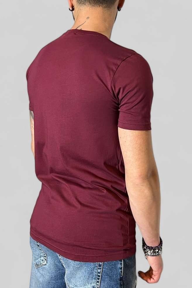 T-SHIRT BASIC IN COTONE BORDEAUX - immagine 3