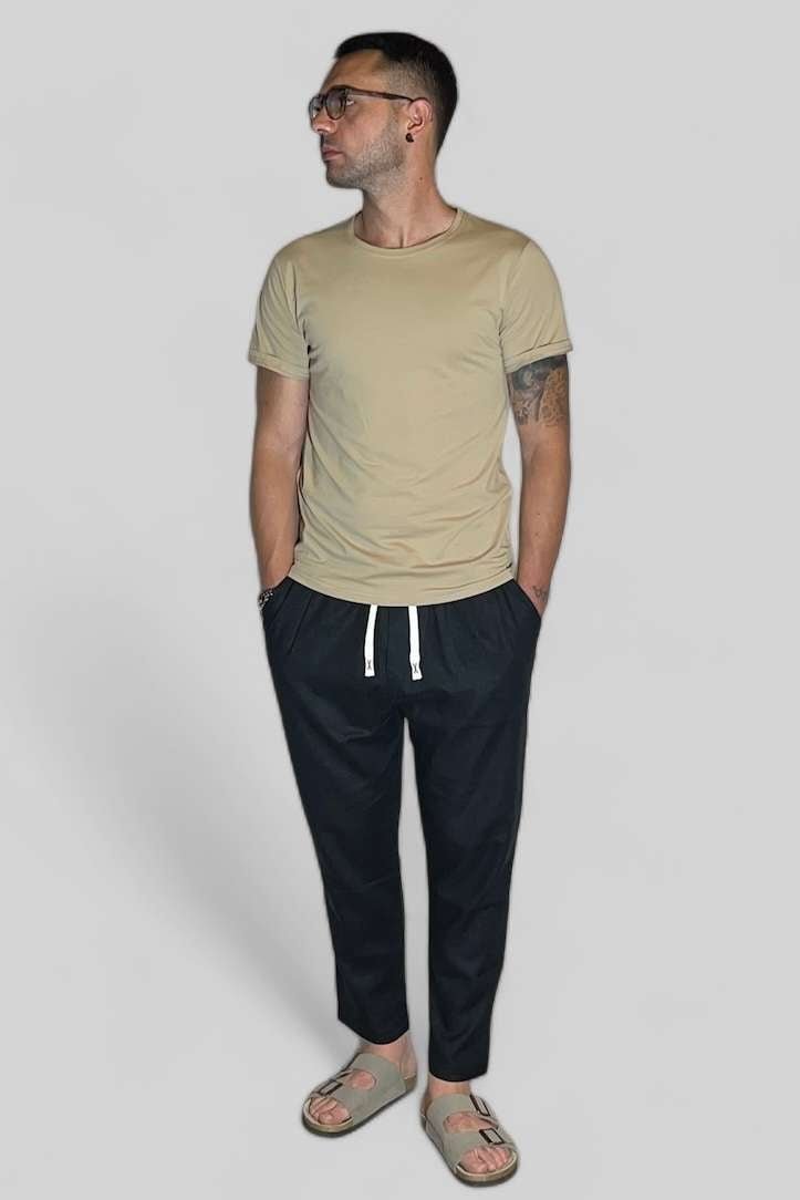 T-SHIRT BASIC IN COTONE BEIGE - immagine 3