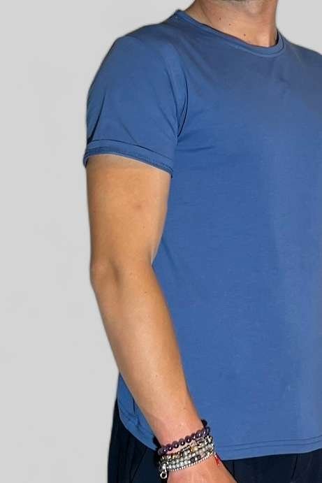 T-SHIRT BASIC IN COTONE BLU - immagine 3