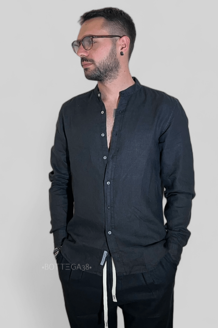 CAMICIA IN LINO COLLO COREANO NERO