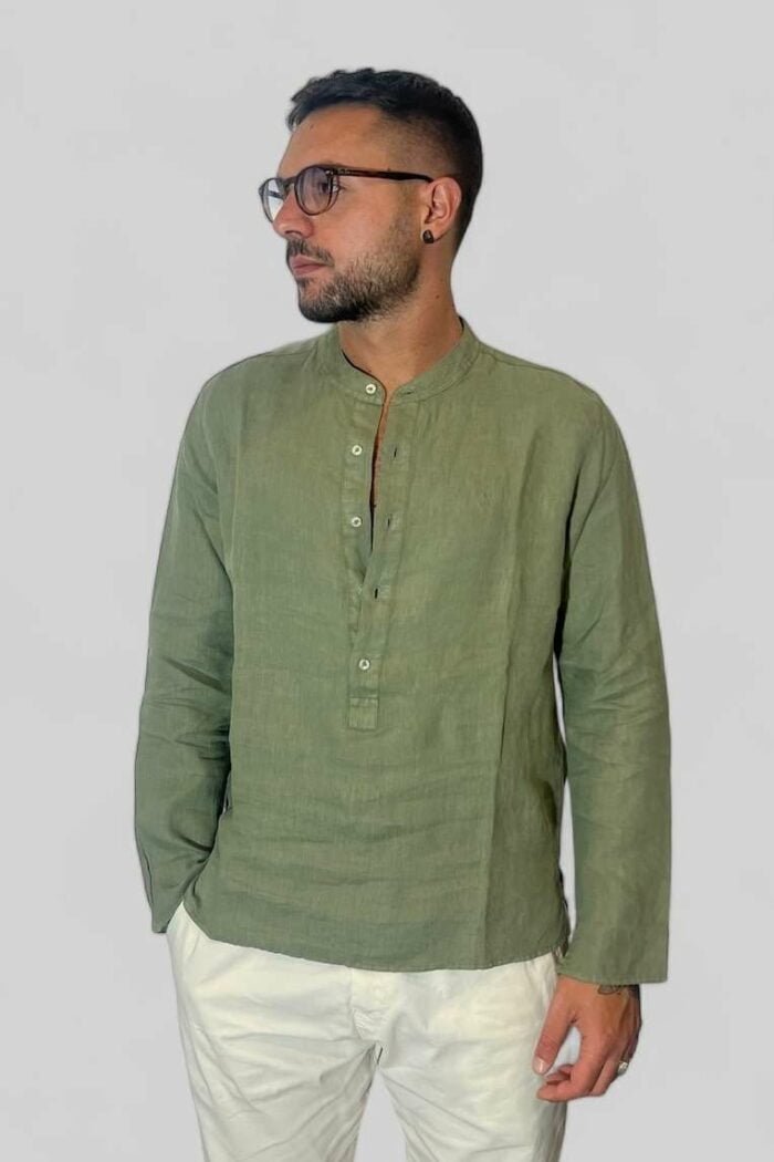 CAMICIA CASACCA IN LINO COLLO COREANO VERDE