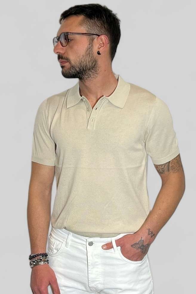 POLO T-SHIRT IN FILO MANICA CORTA CON BOTTONI SABBIA