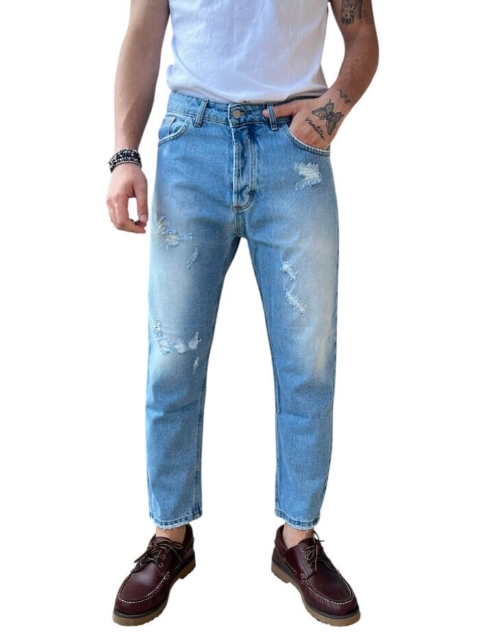 JEANS UOMO STRAPPATO LAVAGGIO CHIARO